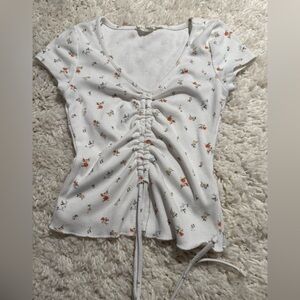 Aeropostale White Floral Ruched Blouse
